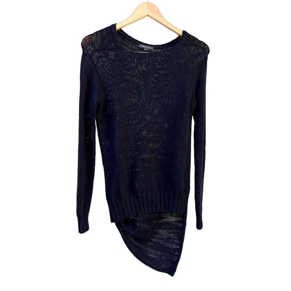 Rachel Zoe Navy Open Knit Top Cotton Long Sleeve Pullover Sweater Top Petite P